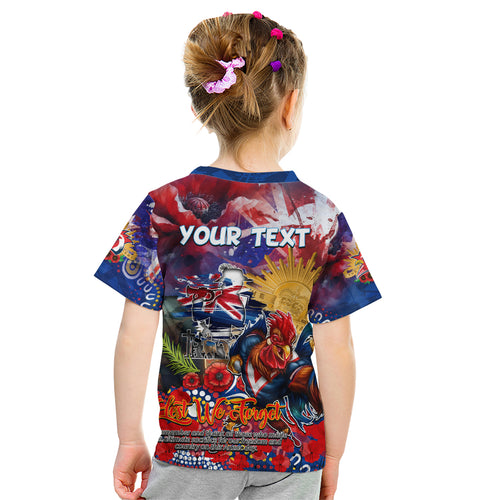 Personalised Australia Rugby Roosters ANZAC Kid T Shirt Sydney Scratch Style