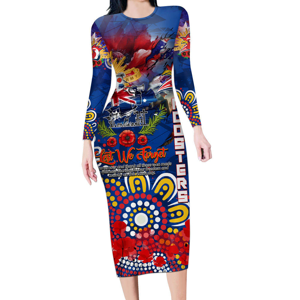 Personalised Australia Rugby Roosters ANZAC Long Sleeve Bodycon Dress Sydney Scratch Style