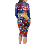 Personalised Australia Rugby Roosters ANZAC Long Sleeve Bodycon Dress Sydney Scratch Style