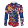 Personalised Australia Rugby Roosters ANZAC Long Sleeve Button Shirt Sydney Scratch Style