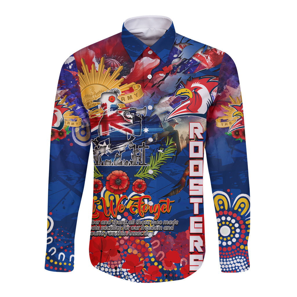 Personalised Australia Rugby Roosters ANZAC Long Sleeve Button Shirt Sydney Scratch Style
