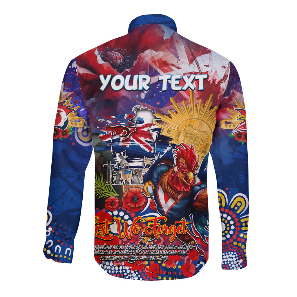 Personalised Australia Rugby Roosters ANZAC Long Sleeve Button Shirt Sydney Scratch Style