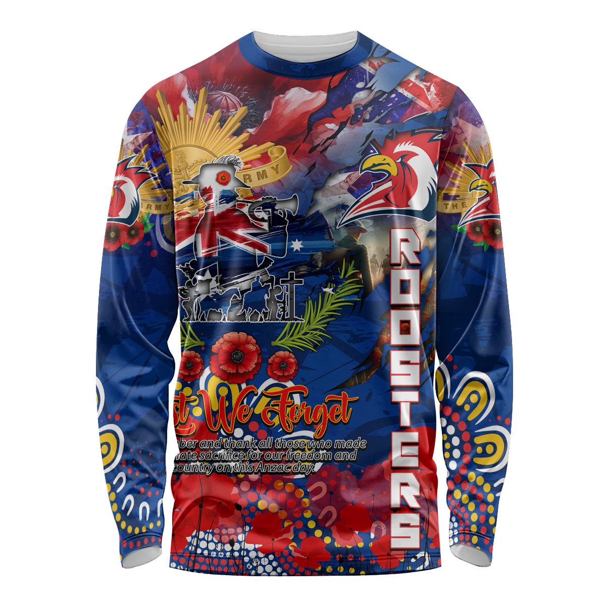 Personalised Australia Rugby Roosters ANZAC Long Sleeve Shirt Sydney Scratch Style
