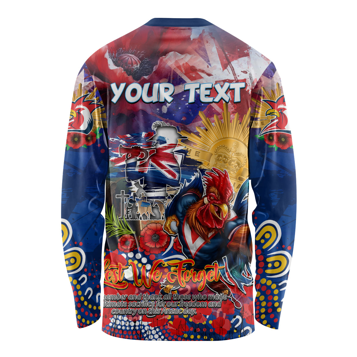 Personalised Australia Rugby Roosters ANZAC Long Sleeve Shirt Sydney Scratch Style