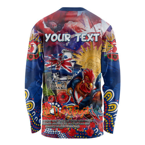 Personalised Australia Rugby Roosters ANZAC Long Sleeve Shirt Sydney Scratch Style