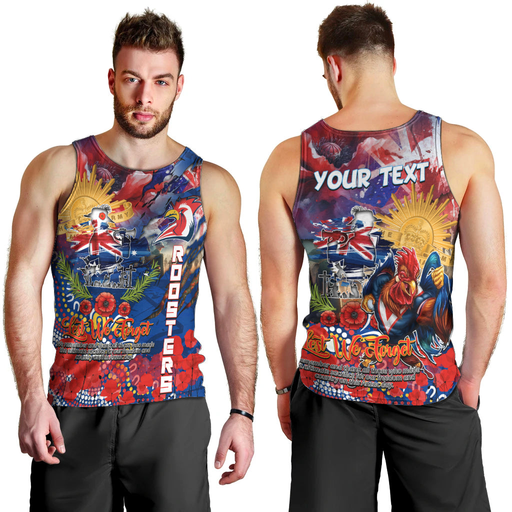 Personalised Australia Rugby Roosters ANZAC Men Tank Top Sydney Scratch Style