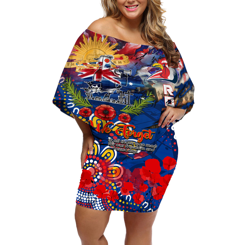 Personalised Australia Rugby Roosters ANZAC Off Shoulder Short Dress Sydney Scratch Style