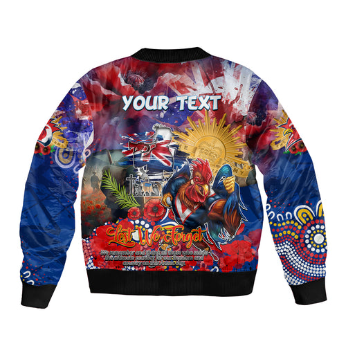 Personalised Australia Rugby Roosters ANZAC Sleeve Zip Bomber Jacket Sydney Scratch Style
