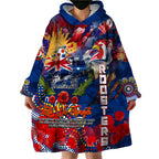 Personalised Australia Rugby Roosters ANZAC Wearable Blanket Hoodie Sydney Scratch Style