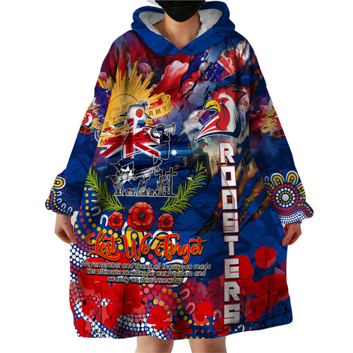 Personalised Australia Rugby Roosters ANZAC Wearable Blanket Hoodie Sydney Scratch Style