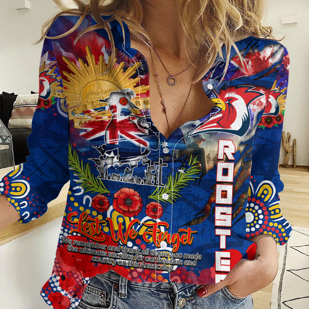 Personalised Australia Rugby Roosters ANZAC Women Casual Shirt Sydney Scratch Style