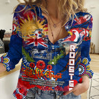 Personalised Australia Rugby Roosters ANZAC Women Casual Shirt Sydney Scratch Style