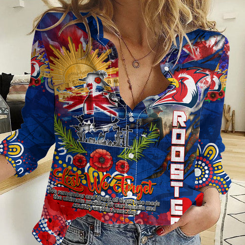 Personalised Australia Rugby Roosters ANZAC Women Casual Shirt Sydney Scratch Style