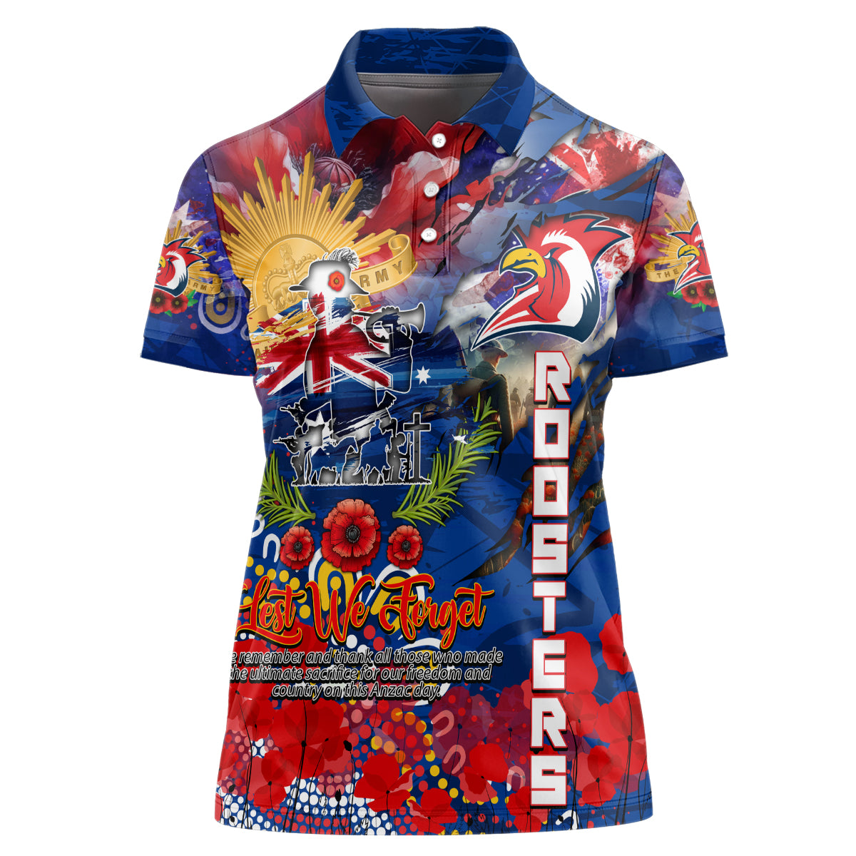 Personalised Australia Rugby Roosters ANZAC Women Polo Shirt Sydney Scratch Style