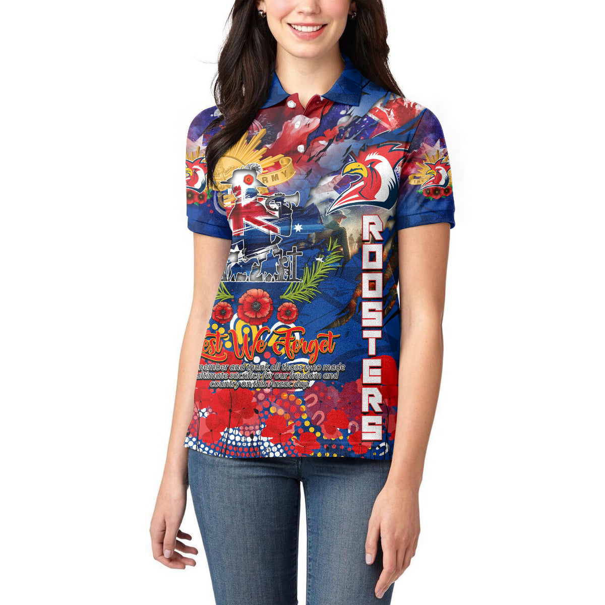 Personalised Australia Rugby Roosters ANZAC Women Polo Shirt Sydney Scratch Style