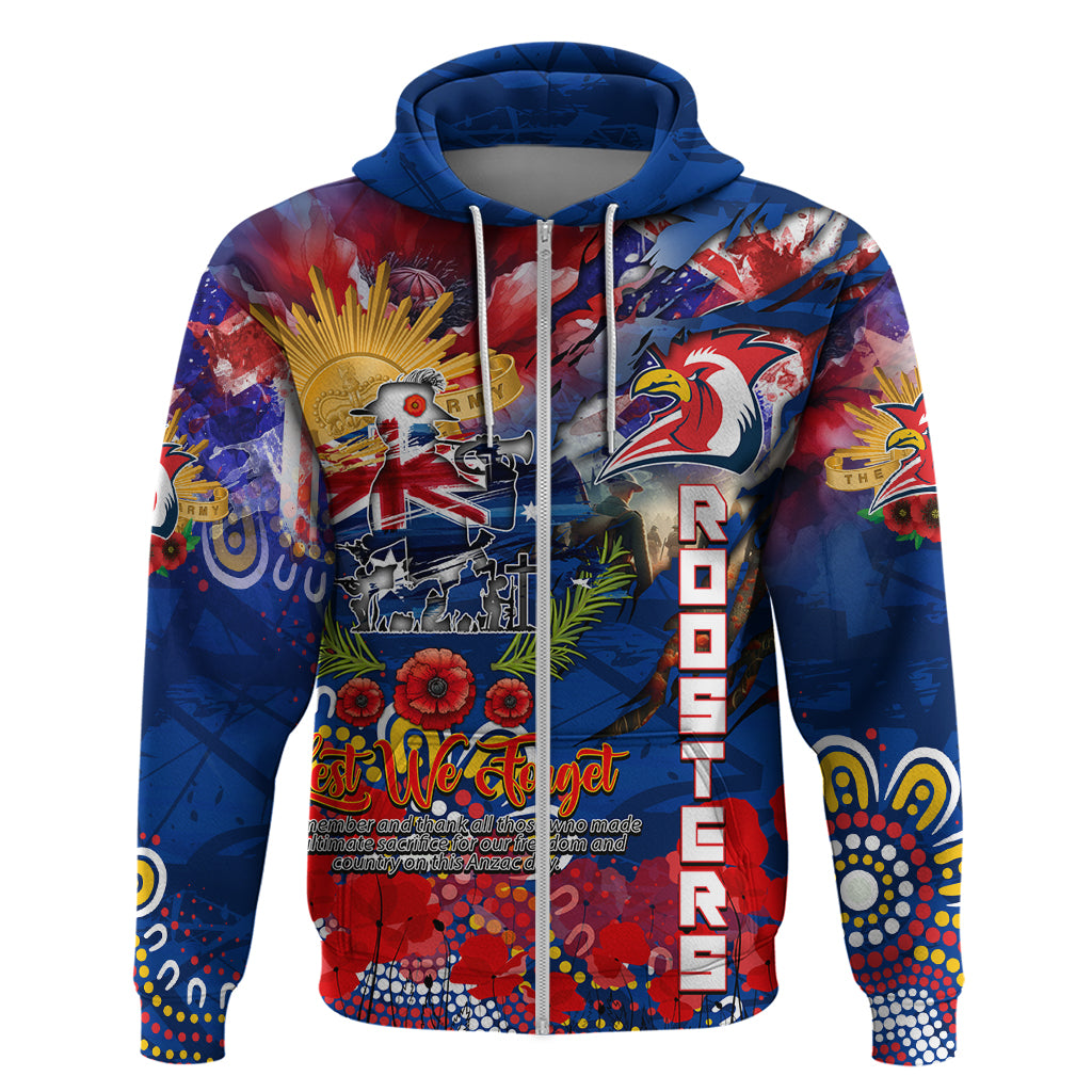 Personalised Australia Rugby Roosters ANZAC Zip Hoodie Sydney Scratch Style