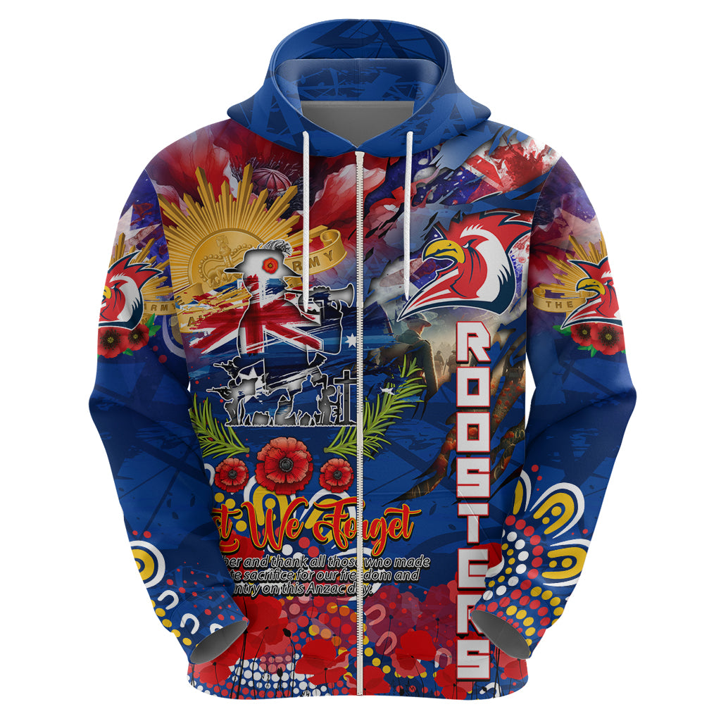 Personalised Australia Rugby Roosters ANZAC Zip Hoodie Sydney Scratch Style