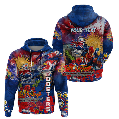 Personalised Australia Rugby Roosters ANZAC Zip Hoodie Sydney Scratch Style