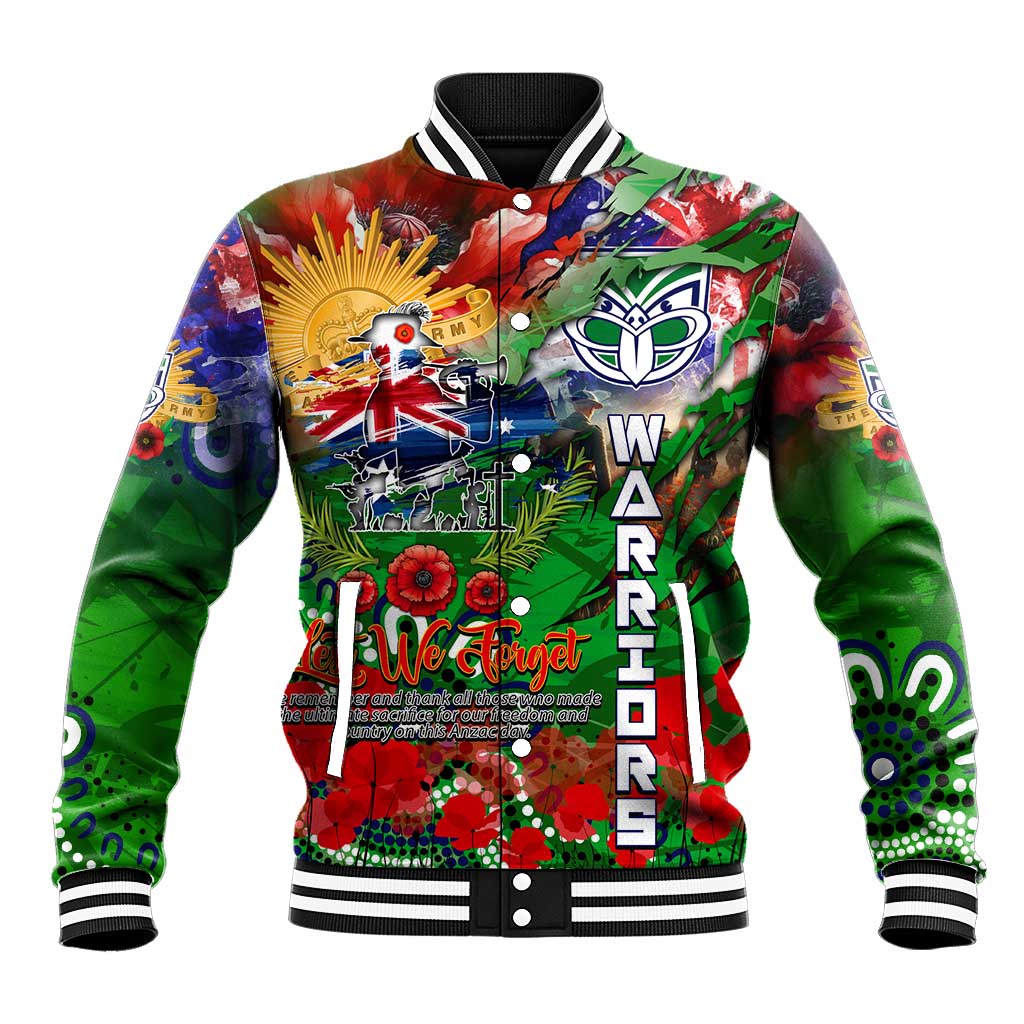 Personalised New Zealand Warriors ANZAC Baseball Jacket Scratch Style DT02