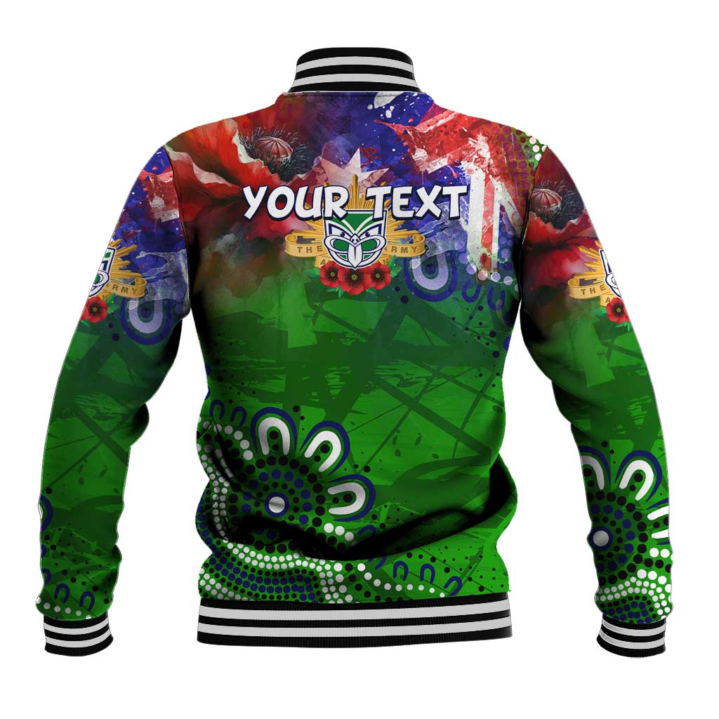 Personalised New Zealand Warriors ANZAC Baseball Jacket Scratch Style DT02