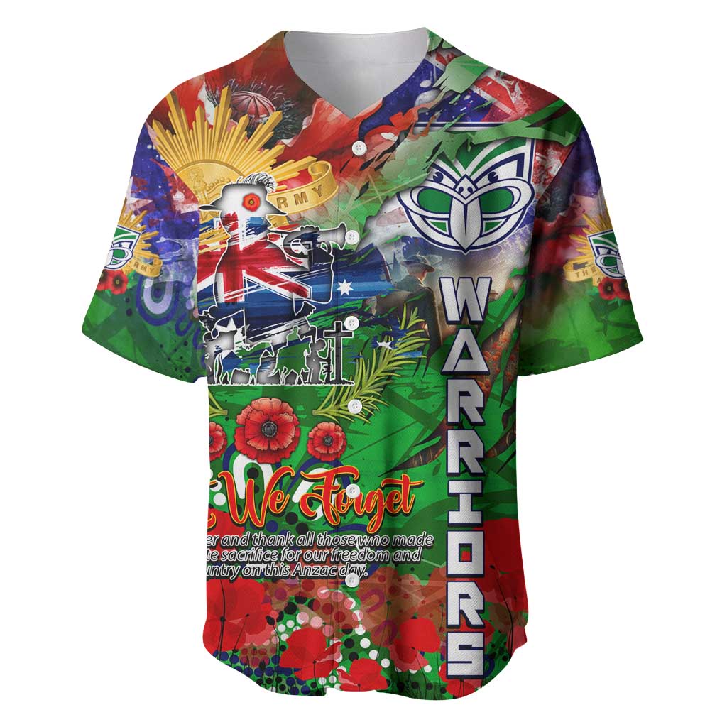 Personalised New Zealand Warriors ANZAC Baseball Jersey Scratch Style DT02