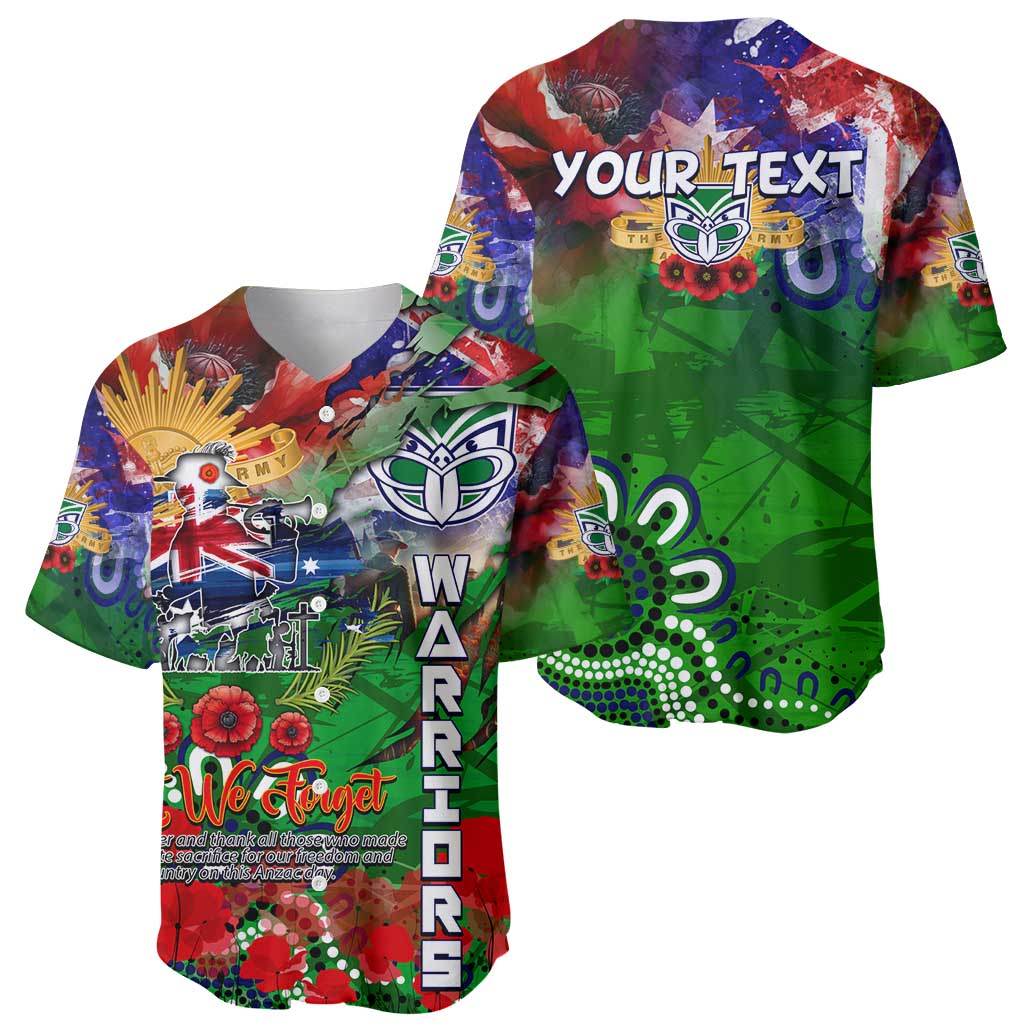 Personalised New Zealand Warriors ANZAC Baseball Jersey Scratch Style DT02