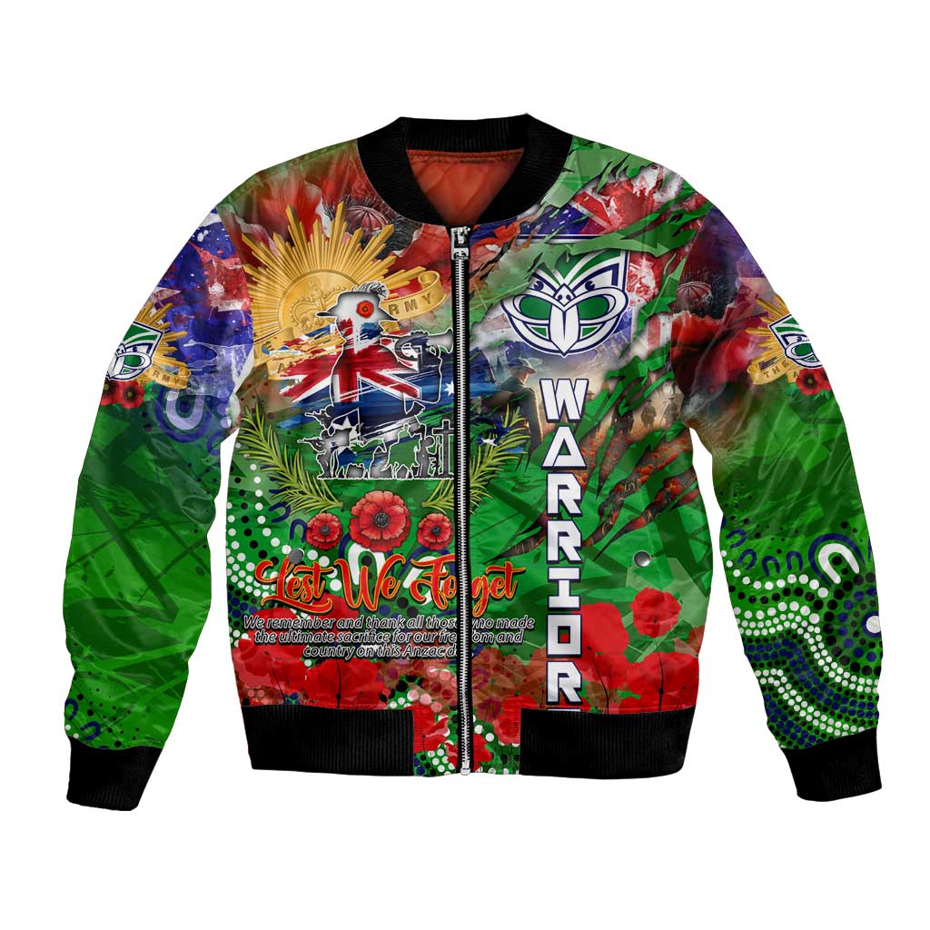 Personalised New Zealand Warriors ANZAC Bomber Jacket Scratch Style DT02