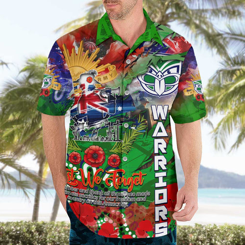 Personalised New Zealand Warriors ANZAC Hawaiian Shirt Scratch Style DT02