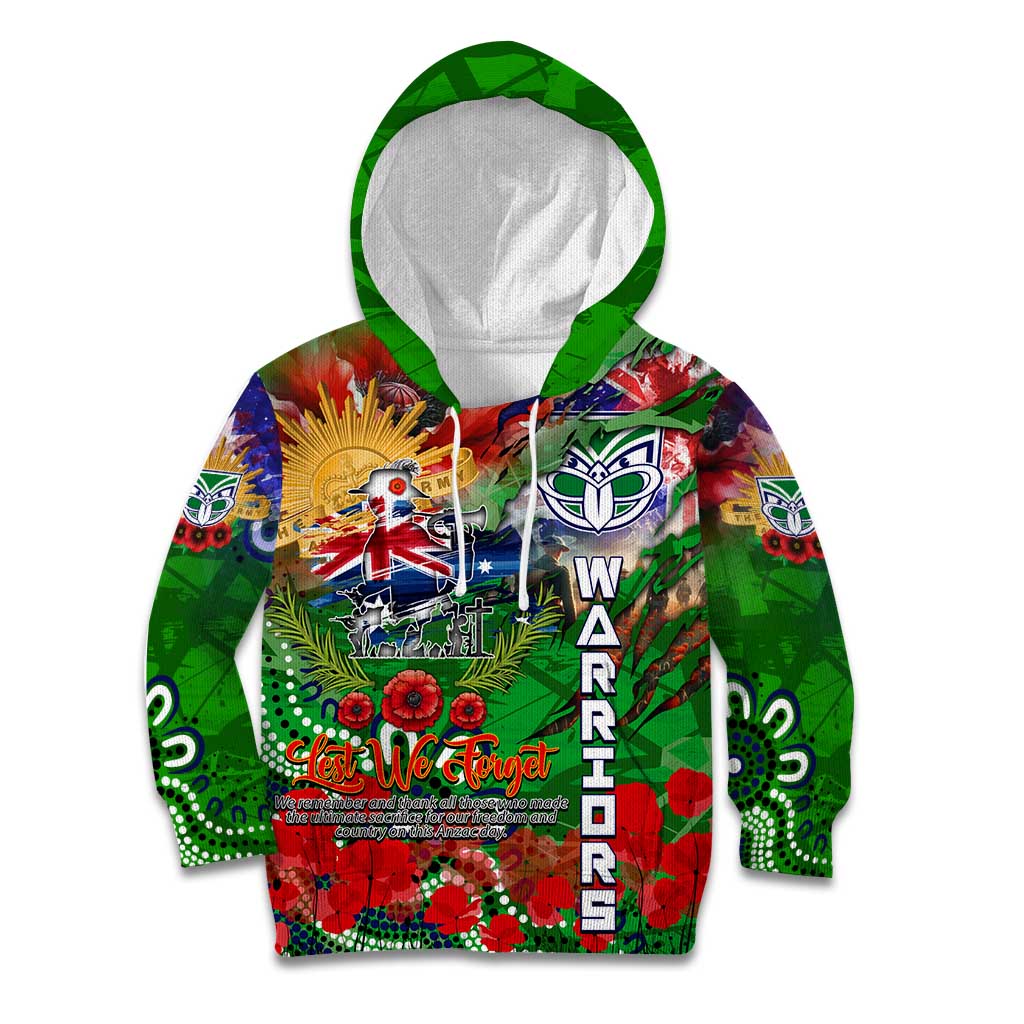 Personalised New Zealand Warriors ANZAC Kid Hoodie Scratch Style DT02