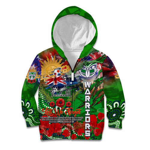 Personalised New Zealand Warriors ANZAC Kid Hoodie Scratch Style DT02