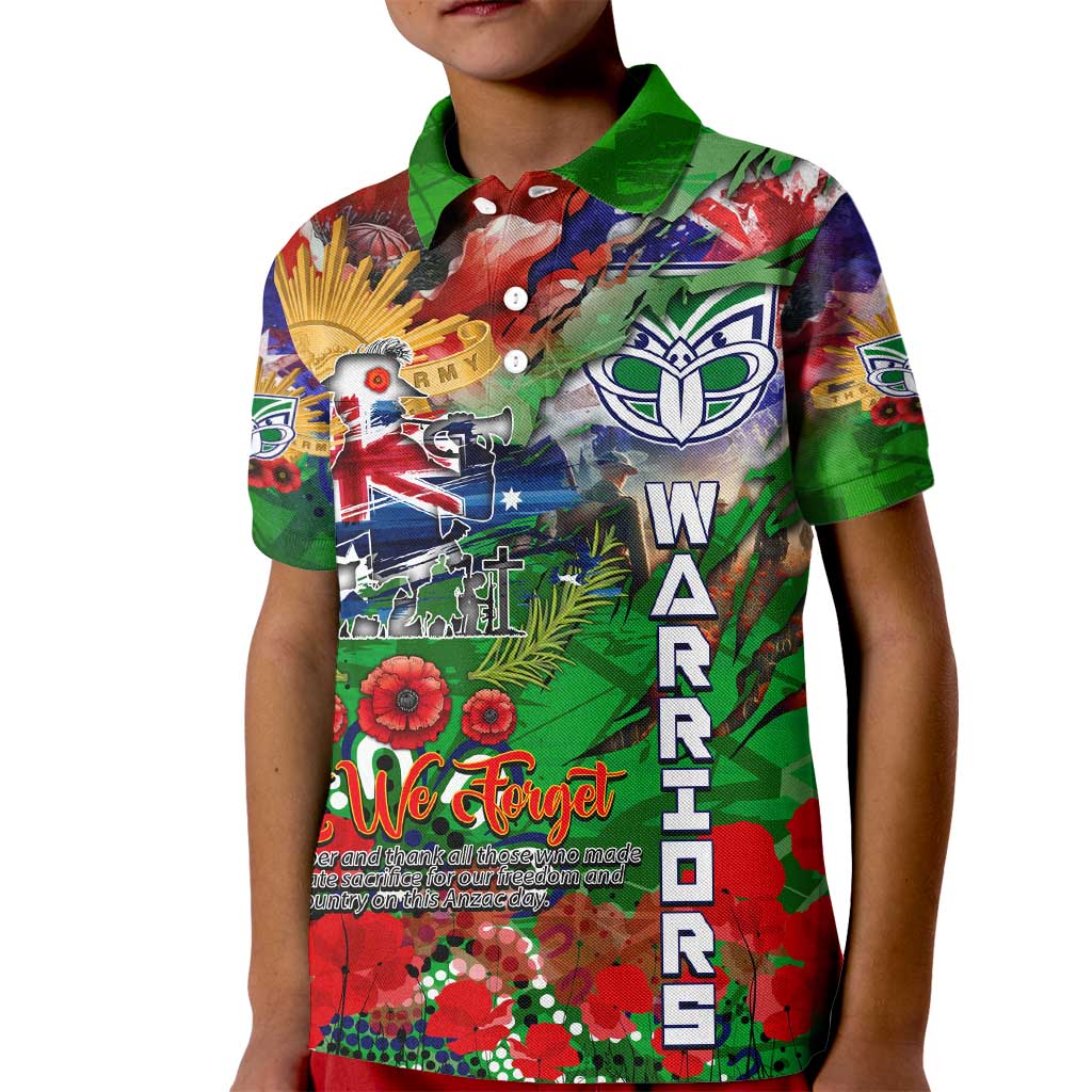 Personalised New Zealand Warriors ANZAC Kid Polo Shirt Scratch Style DT02