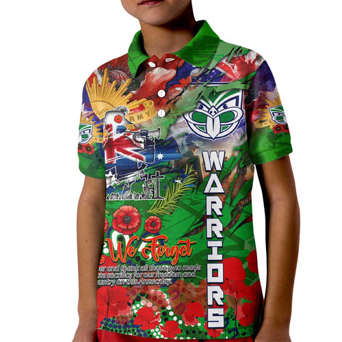 Personalised New Zealand Warriors ANZAC Kid Polo Shirt Scratch Style DT02