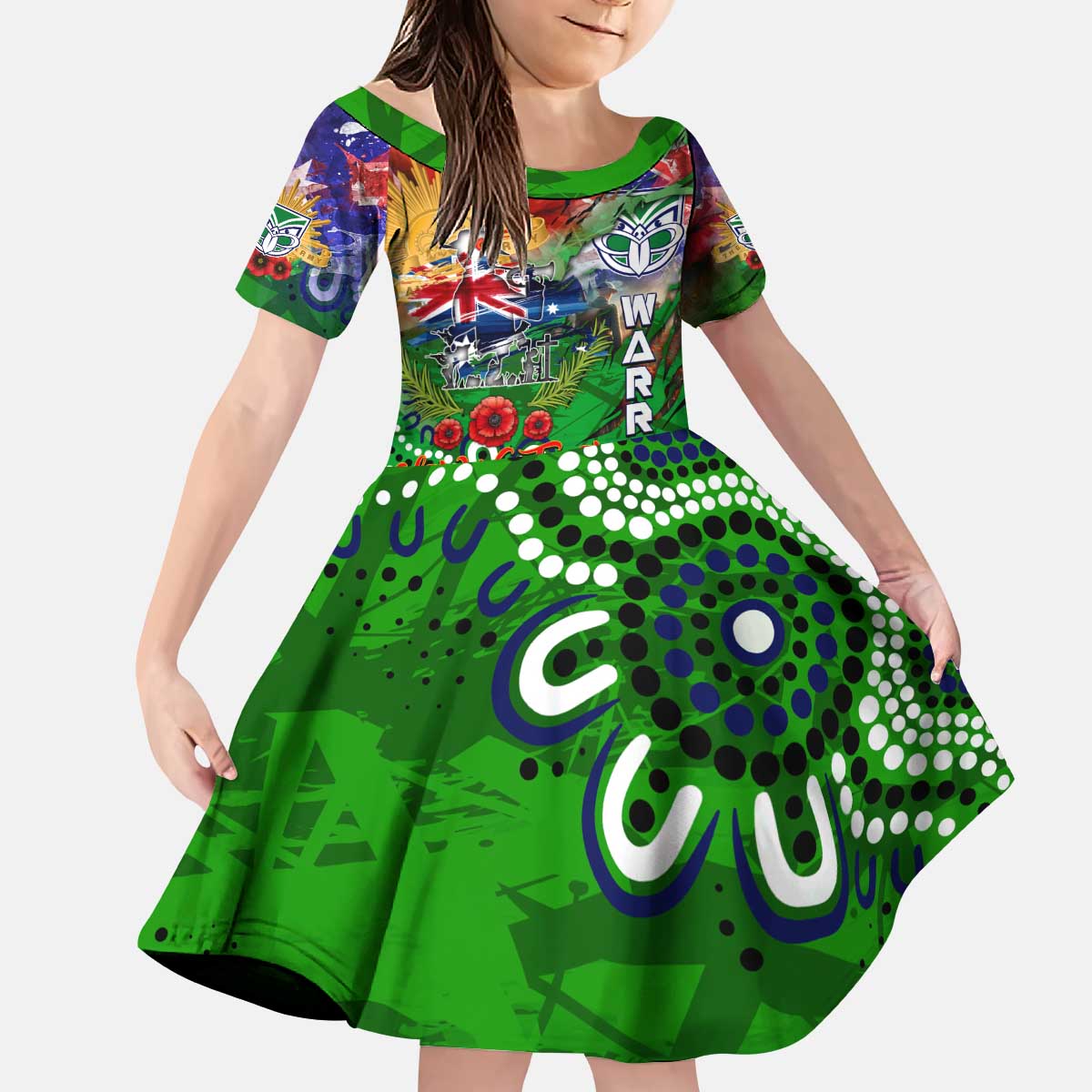Personalised New Zealand Warriors ANZAC Kid Short Sleeve Dress Scratch Style DT02