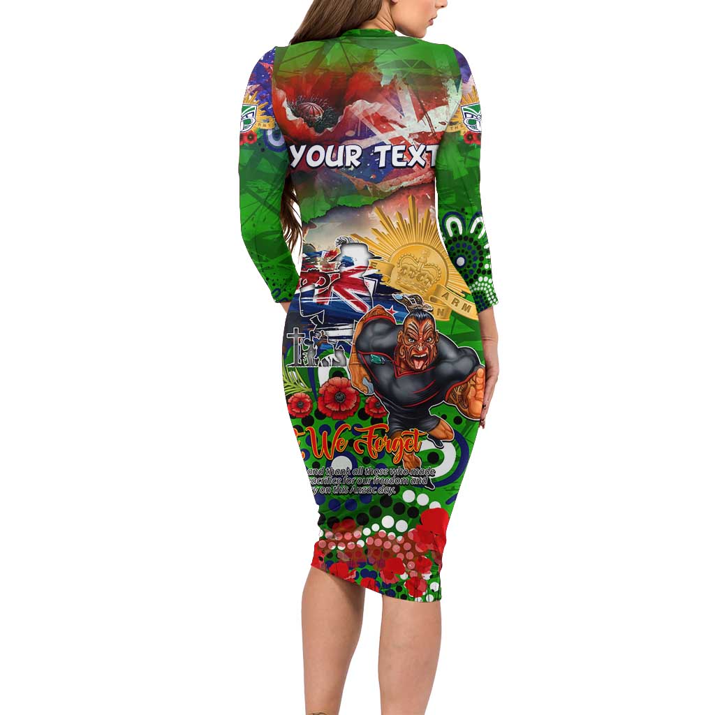 Personalised New Zealand Warriors ANZAC Long Sleeve Bodycon Dress Scratch Style DT02