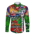 Personalised New Zealand Warriors ANZAC Long Sleeve Button Shirt Scratch Style DT02