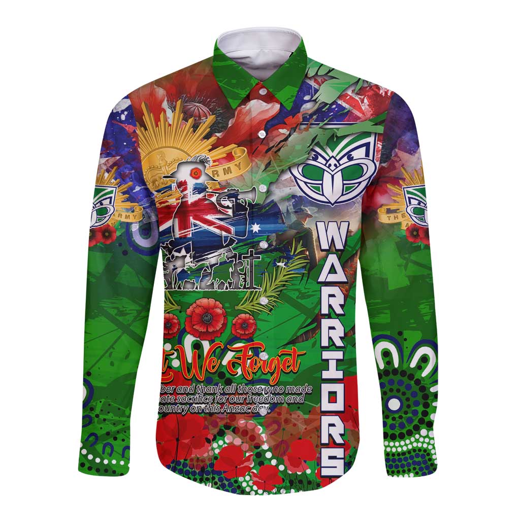 Personalised New Zealand Warriors ANZAC Long Sleeve Button Shirt Scratch Style DT02