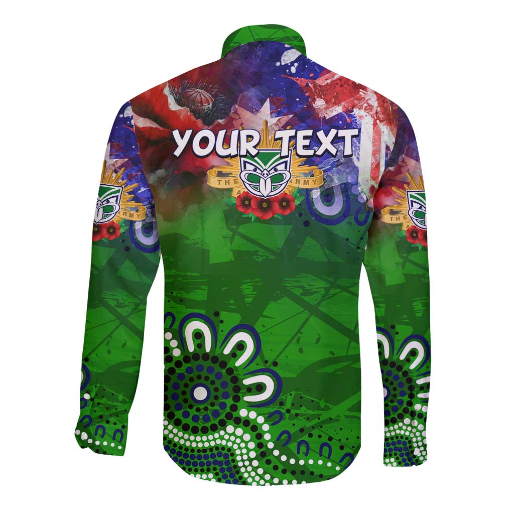Personalised New Zealand Warriors ANZAC Long Sleeve Button Shirt Scratch Style DT02