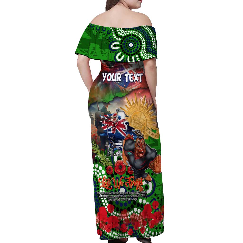 Personalised New Zealand Warriors ANZAC Off Shoulder Maxi Dress Scratch Style DT02