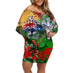 Personalised New Zealand Warriors ANZAC Off Shoulder Short Dress Scratch Style DT02