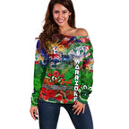Personalised New Zealand Warriors ANZAC Off Shoulder Sweater Scratch Style DT02