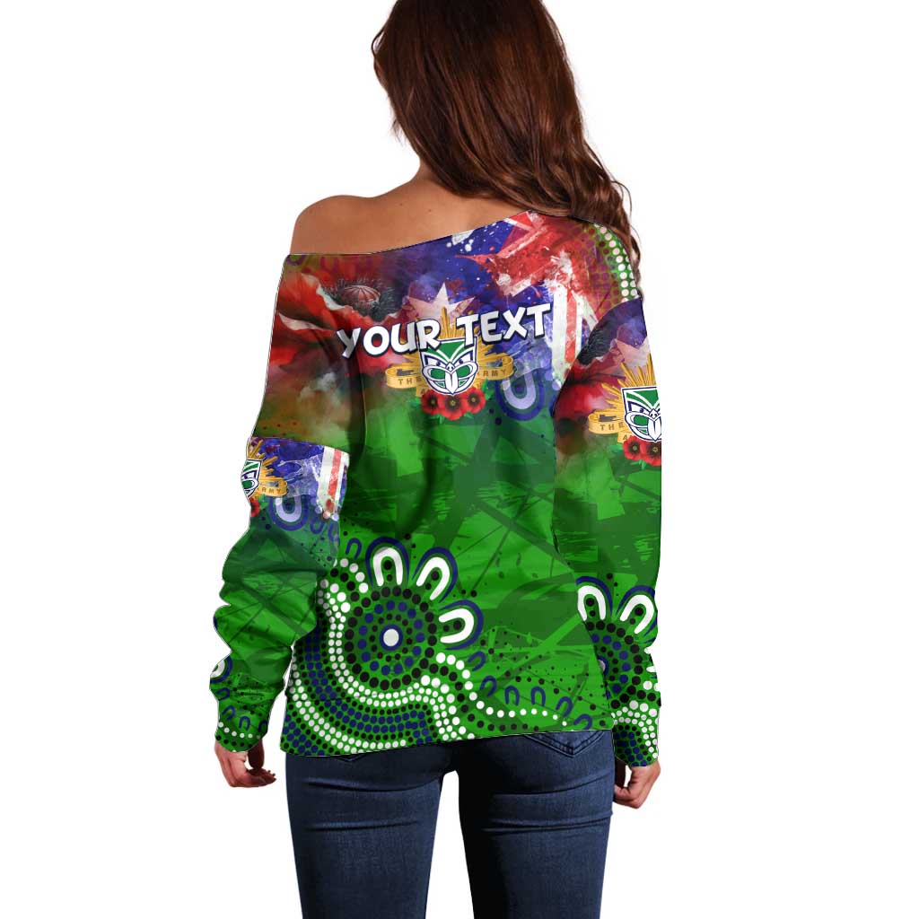 Personalised New Zealand Warriors ANZAC Off Shoulder Sweater Scratch Style DT02