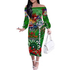 Personalised New Zealand Warriors ANZAC Off The Shoulder Long Sleeve Dress Scratch Style DT02