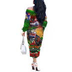 Personalised New Zealand Warriors ANZAC Off The Shoulder Long Sleeve Dress Scratch Style DT02