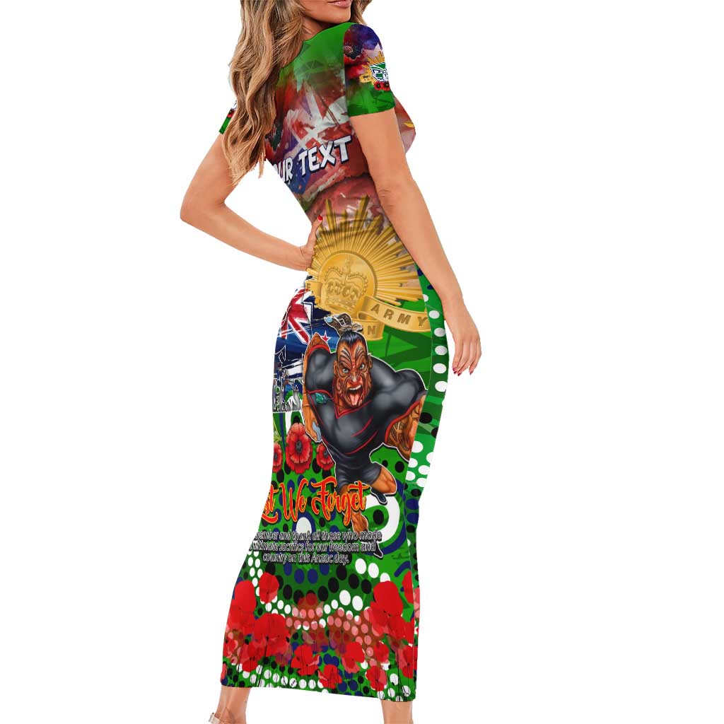 Personalised New Zealand Warriors ANZAC Short Sleeve Bodycon Dress Scratch Style DT02