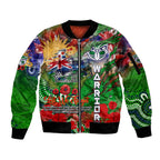 Personalised New Zealand Warriors ANZAC Sleeve Zip Bomber Jacket Scratch Style DT02