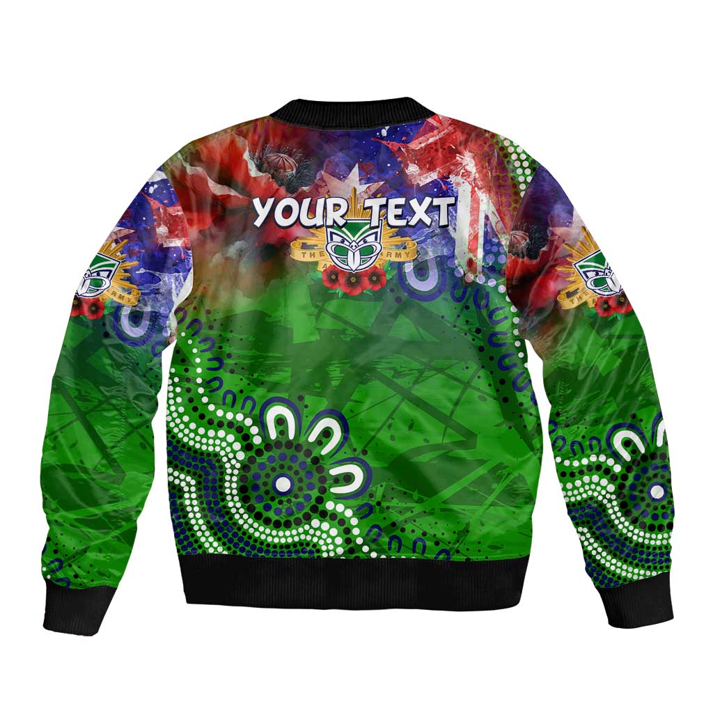 Personalised New Zealand Warriors ANZAC Sleeve Zip Bomber Jacket Scratch Style DT02