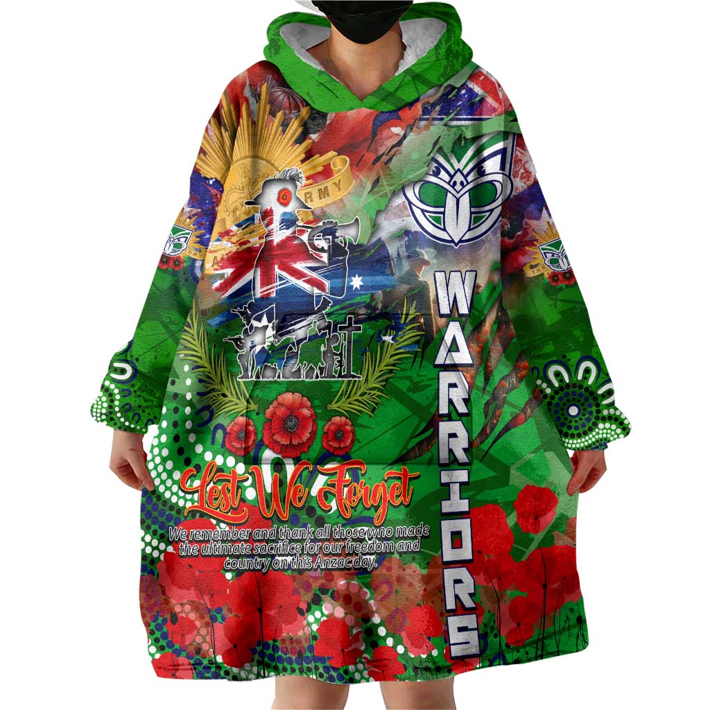 Personalised New Zealand Warriors ANZAC Wearable Blanket Hoodie Scratch Style DT02