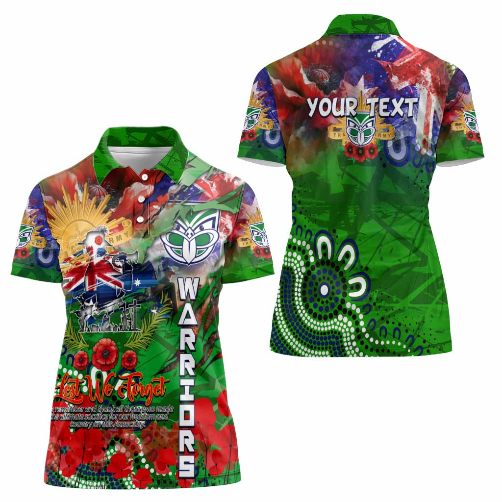 Personalised New Zealand Warriors ANZAC Women Polo Shirt Scratch Style DT02