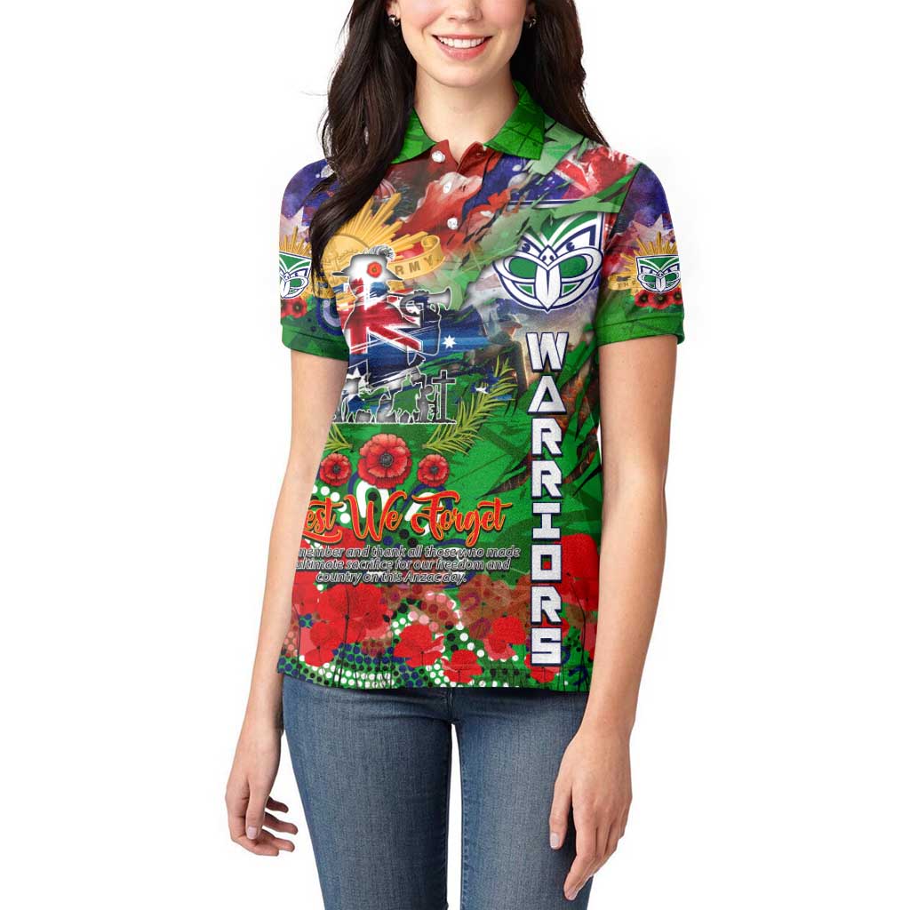 Personalised New Zealand Warriors ANZAC Women Polo Shirt Scratch Style DT02