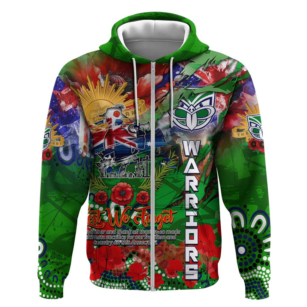 Personalised New Zealand Warriors ANZAC Zip Hoodie Scratch Style DT02